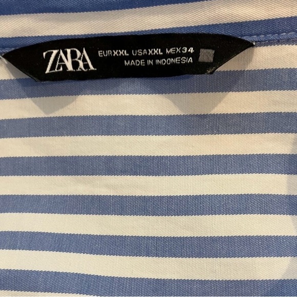 Zara Women's Blue and White Striped Button-Down Shirt - Picture 2 of 5